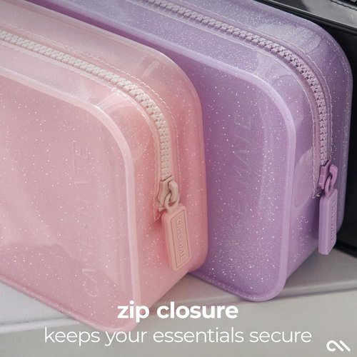 Case-Mate Jelly Makeup Bag - Waterproof Travel Cosmetic Organizer - Small Ballet Pink Zipper Pouch for Essentials