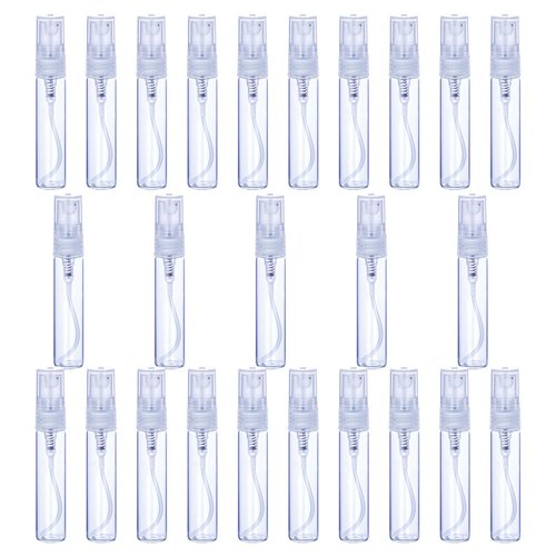 25Pcs 5ml Mini Empty Clear Glass Spray Bottle, Refillable Fine Mist Spray Perfume Bottle Empty, Glass Bottle Sprayer, Sample Spray Container Cosmetic Atomizer for Cleaning, Travel (25Pcs 5ml Bottles)