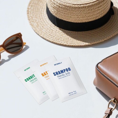 100 Set Travel Size Toiletries Set, Shampoo, Body Wash, Conditioner (0.35oz Each, 3-in-1 Toiletry Kits, White Tea Scent) – Bulk Hotel Amenities for Guests, Airbnb, Motels, Vacation Rentals