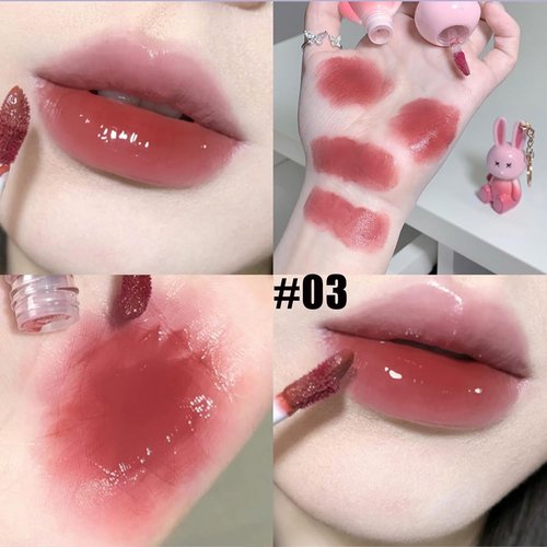Skiennix 3Pcs Rabbit Keychain Jelly Lip Glaze - Moisturizing 2-in-1 Lip Glow Gel & Sparkling Lip Gloss Set