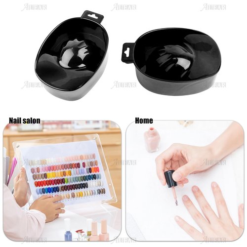 AUEAR, 2 Pack Manicure Bowl Nail Soaking Art Hand Soak Treatment Bowls Tray for SPA Tools (Black)