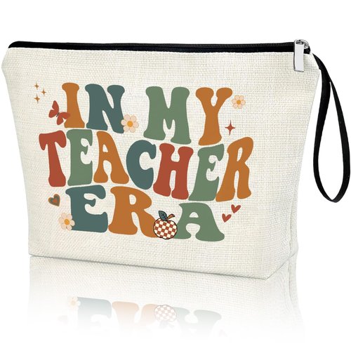 Creakraft Teacher's Day Teacher Appreciation Gifts Makeup Bag IN MY TEACHER ERA Thank You Teacher Present Inspiration Travel Cosmetic Zipper Bag Birthday Gifts Thanksgiving Gifts New-teacher Gift