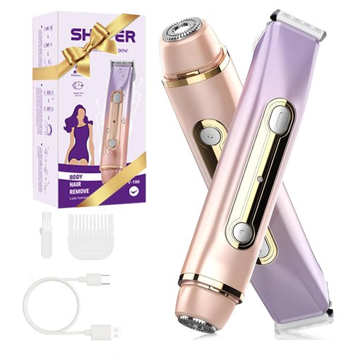 RUIM Bikini Trimmer for Women, 2-in-1 Electric Razor & Pubic Hair Remover - Painless for Sensitive Skin, IPX6 Waterproof, Cordless & USB Rechargeable for Travel, Gift for Her (Purple)