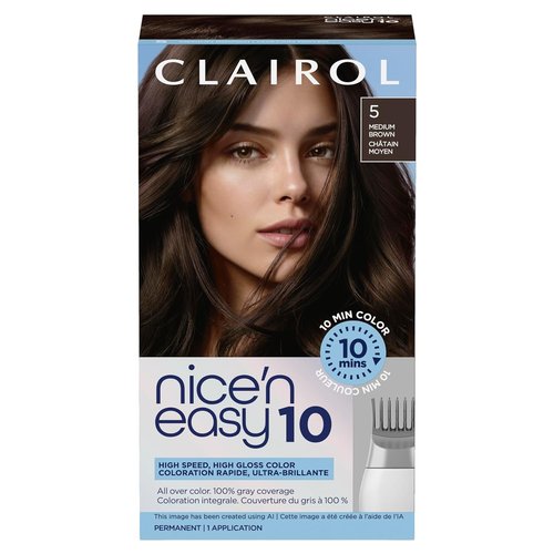 Clairol Nice'N Easy 10 Permanent Hair Dye - 5 Medium Brown Color | Pack of 1 for Gorgeous Hair