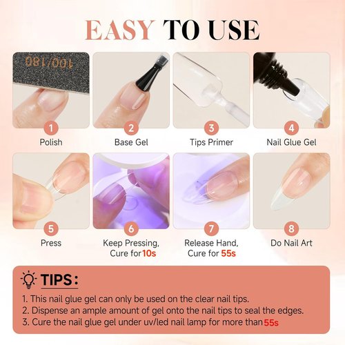 UNA GELLA Gel Nail Glue 80g Super Strong U V Solid Soft Gel Lamp Curing Needed Nail Glue 40g*2 for Acrylic Nail Tips for Fake Acrylic Press On Nails Extension Soak Off