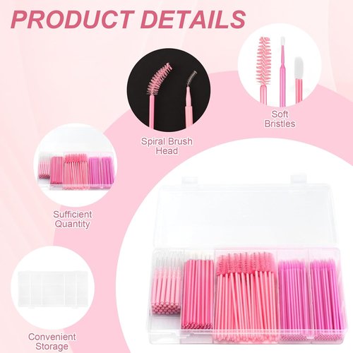 Skiennix 230 Pcs Pink Brow Lamination Supplies - Micro Eyebrow Spoolies & Disposable Lip Applicators Set