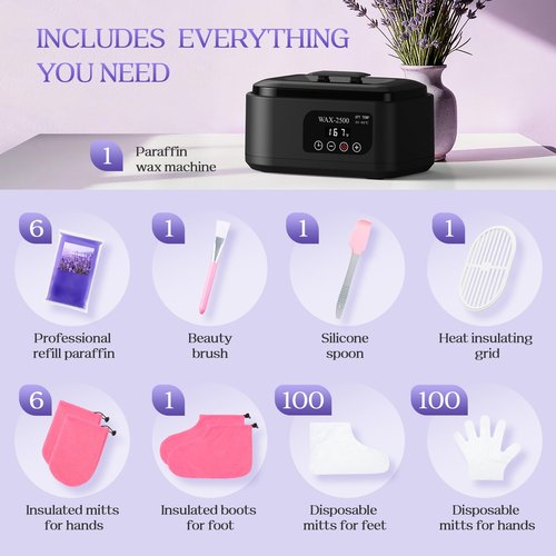 Paraffin Wax Machine for Hands and Feet–Paraffin Wax Warmer with Auto-Timer and Keep Warm Mode, Paraffin Wax Bath Moisturizing Kit for Arthritis, Skin Hydration, Relax Muscles-Black