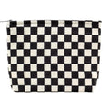 BIVIZKU Travel Checkered Makeup Bag, Corduroy Cosmetic Bag for Purse, Small Cosmetic Zipper Pouch Cute Travel Checkered Makeup Bag Gift for Women,Girls (black)