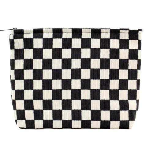 BIVIZKU Travel Checkered Makeup Bag, Corduroy Cosmetic Bag for Purse, Small Cosmetic Zipper Pouch Cute Travel Checkered Makeup Bag Gift for Women,Girls (black)