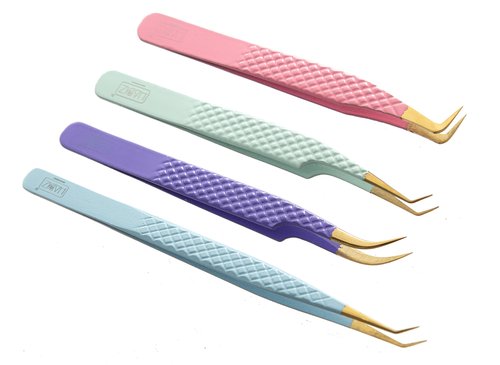 HADIZ Fiber Tip Tweezers Set of 4 Diamond Grip Eyelash Extensions Tweezers Japanese Stainless Steel Lash Tweezer (Combination)