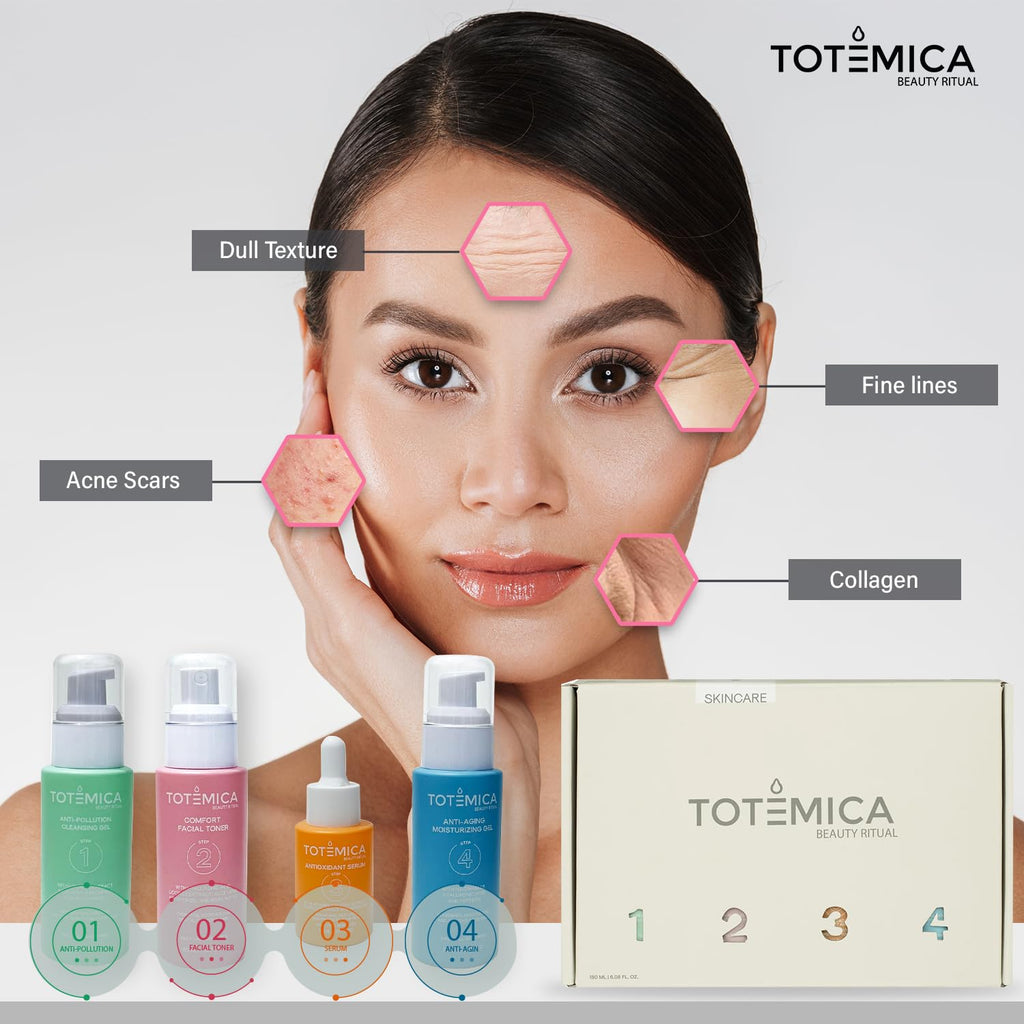 TOTEMICA Skin Care Set | 4-Step Ritual Kit for Dry Skin - Cleanser, Toner, Serum & Moisturizer - Vegan & Cruelty-Free