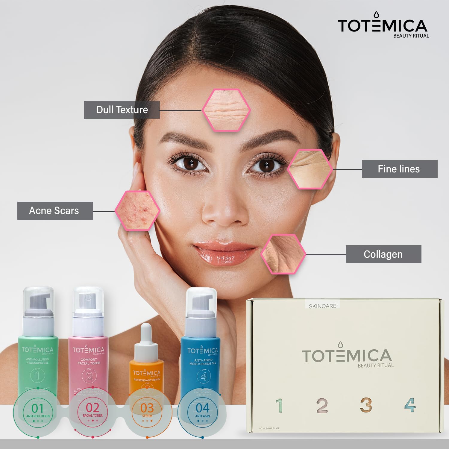 TOTEMICA Skin Care Set | 4-Step Ritual Kit for Dry Skin - Cleanser, Toner, Serum & Moisturizer - Vegan & Cruelty-Free