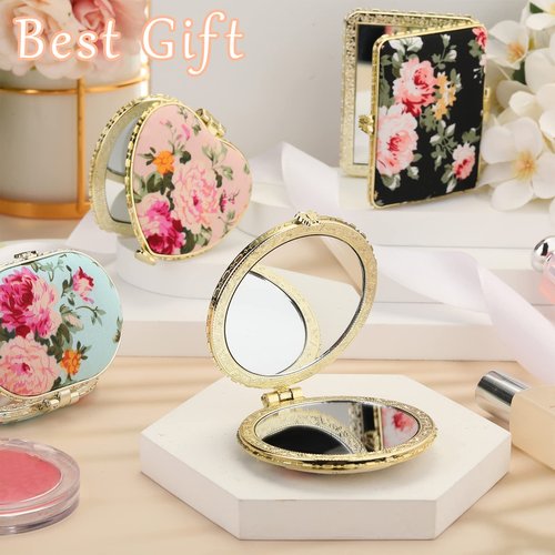 Blulu 8 Pieces Compact Mirror Bulk for Purse Flower Small Floral Retro Folding Portable Pocket Mirror for Women Girls Travel Gift(Gold Edge)