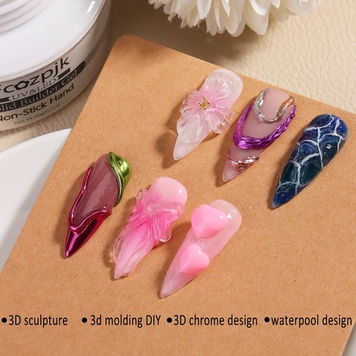 Fcozpjk Clear Solid Builder Gel For Nails, 30g Hard Gel for Nails with Silicone Molds for Carving Non-Sticky Building 3D Sculpture Flowers Modeling Design Professional Manicure Supplies