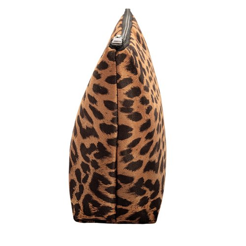 Makeup Bag For Women - Soft and Warm Material Cosmetic Bags Leopard Print Design Ladies Tote Bag,Women's Pencil Case Makeup Organizer with Zipper (Brown)