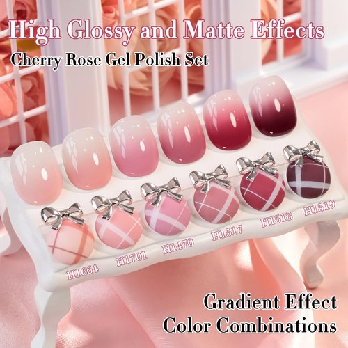 Double Rhythm 6 Pcs Hema Free Gel Polish Set 0.50 OZ Same Color Same Bottle Soak Off Neutral Natural Milky Gel Polish Kit Nail Art Manicure Salon DIY (Nude Pink Rose Burgundy-H6-3)