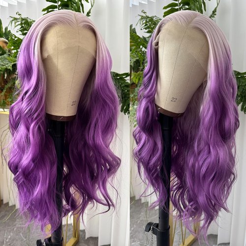 Missyvan Long Ombre Purple Lace Front Wigs for Women Body Wave 13X4 HD Lace Front Wigs Glueless 28 Inch Soft Natural Hair Line Baby Hair Heat