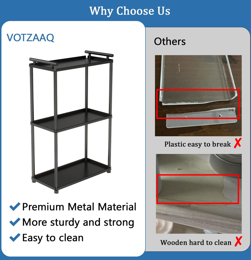 VOTZAAQ 3 Tier Bathroom Organizer Countertop, Stainless Steel Perfume Tray and Vanity Countertop Shelf, Makeup Skin Care Bathroom Organizers and Storage for Dresser, Kitchen (Matte Black)