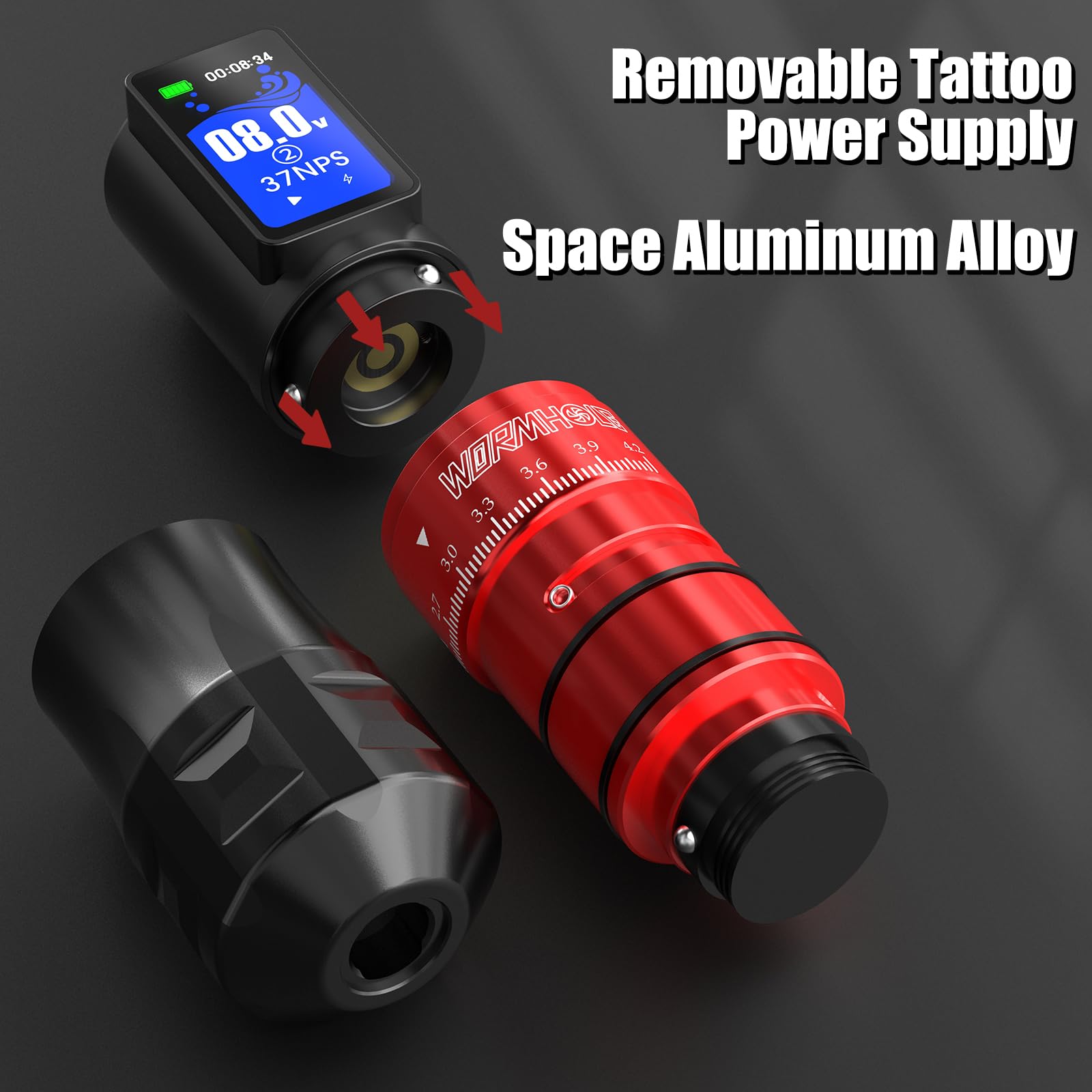 Wormhole Tattoo Gun Wireless Tattoo Machine Multi-function Smart Tattoo Pen 2,300mAh 2PCS Battery Replacement Power Supply, Smart Display, 7 Strokes Length
