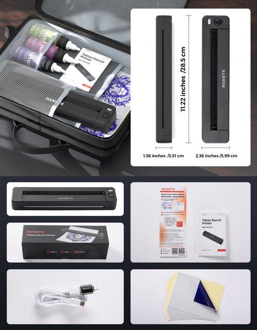 MUNBYN Tattoo Stencil Printer ITP06, 300DPI Wireless Thermal Tattoo Printer with 20 Transfer Papers, Tattoo Printers Compatible with Smartphone & PC for Tattoo Artists & Beginners