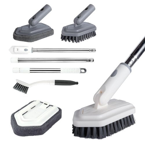 ITTAHO Shower Tile Tub Scrubber Brush with 4 Cleaning Heads,Floor Scrub Brush with 56''Long Handle, Shower Cleaner Brush & Grout Cleaner Brush Set for Shower,Tile, Tub, Bathroom,Kitchen,Walls,Sink