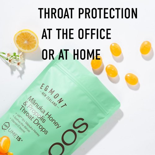 Egmont Honey Manuka Honey & Propolis Throat Drops - 15 Count | UMF 15+ New Zealand Honey with Vitamin C for Natural Soothing Relief