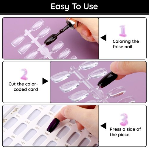Segbeauty 720pcs Clear False Nail Tips, Flat Square Fake Nail Art Tips for Nail Color Display Book, Professional Practice False Nail Art Tips for Nail Polish Color Swatches Organizing Display Board