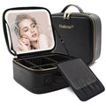 PRALENA Travel Makeup Bag with LED Mirror – 3 Brightness Modes, Portable Lighted Makeup Case with Adjustable Dividers, Cosmetic Organizer Gift for Women (Black)
