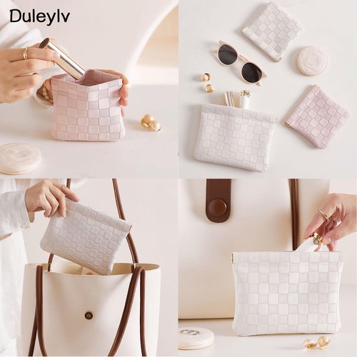 Duleylv 2 PCS Makeup Bag for Purse Waterproof Small Cosmetic Bag Portable Purse Organizer Pouches for Coin Lipstick Jewelry Practical Pouches for Purse for Women White
