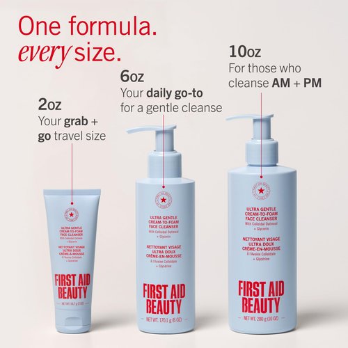 First Aid Beauty Ultra Gentle Cream-to-Foam Facial Cleanser – Makeup Removing Face Cleanser - Face Wash with Colloidal Oatmeal & Glycerin, for Sensitive, Acne & Blemish-Prone Skin, 6 oz