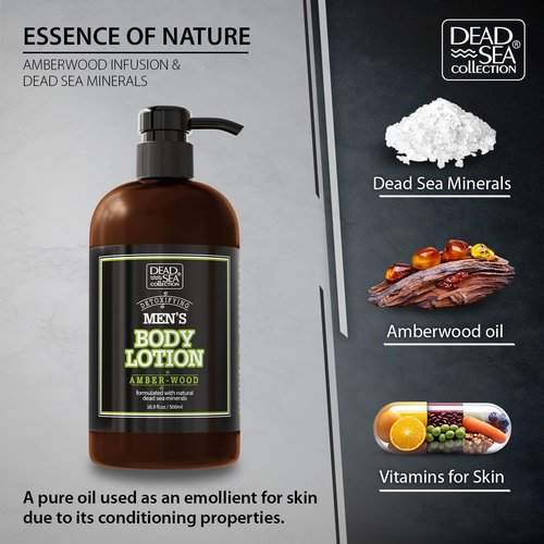 Dead Sea Collection Amberwood Men's Body Lotion - Nourishing Hydration with Amberwood Oil & Minerals - 16.9 Fl Oz