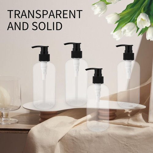 DISWALE 15 Pcs 8.5 oz Empty Pump Bottles, Clear Refillable Plastic Dispenser Bottles for Shampoo, Lotion, Hand Soap, Body Wash, Oil, Moisturizer, Travel Liquid Containers