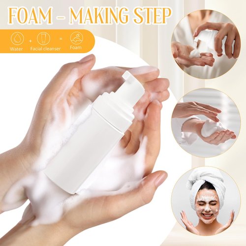 Teenyyou 50pcs Foam Pump Bottles 1oz/30ml Plastic Mini Empty Dispenser DIY Travel Face Cleanser Mousse Soap Foam Bottle Refillable Hand Soap Eyelash Shampoo Cosmetics Portable Travel Pack(White)