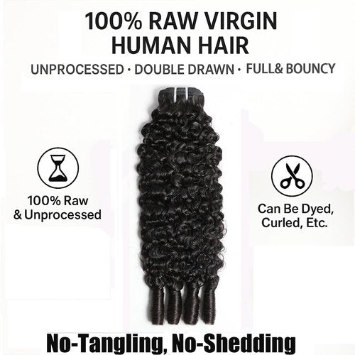 Burmese Curly Bundles Human Hair 14 Inch 3C4A Water Wave Bundles Quick Weave with Spiral Curly End 100% Unprocessed Kinky Curly Human Bundles in Hair Extensions Natural Black
