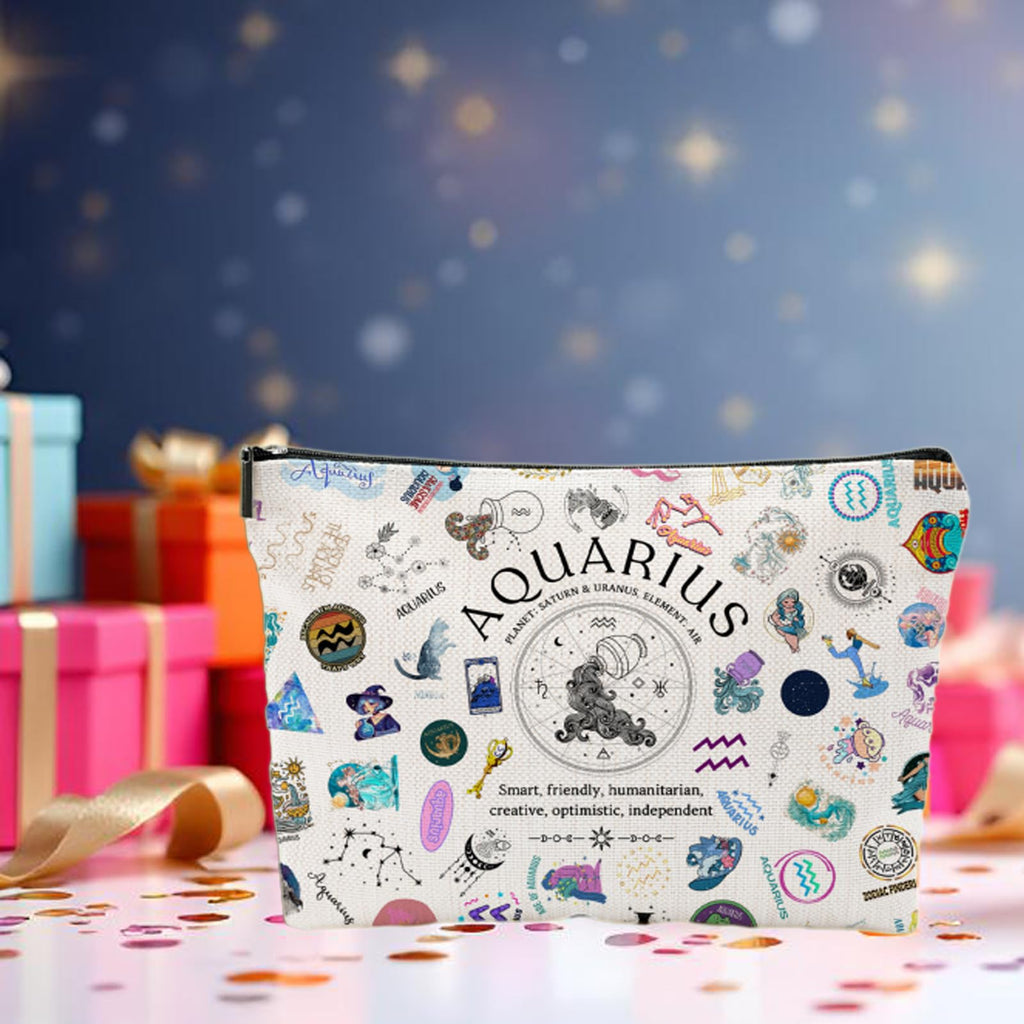 XYZONE Aquarius Gifts for Women, Aquarius Zodiac Cosmetics Bag, Travel Makeup Bags, Aquarius Birthday Gifts for Women & Astrology Lovers