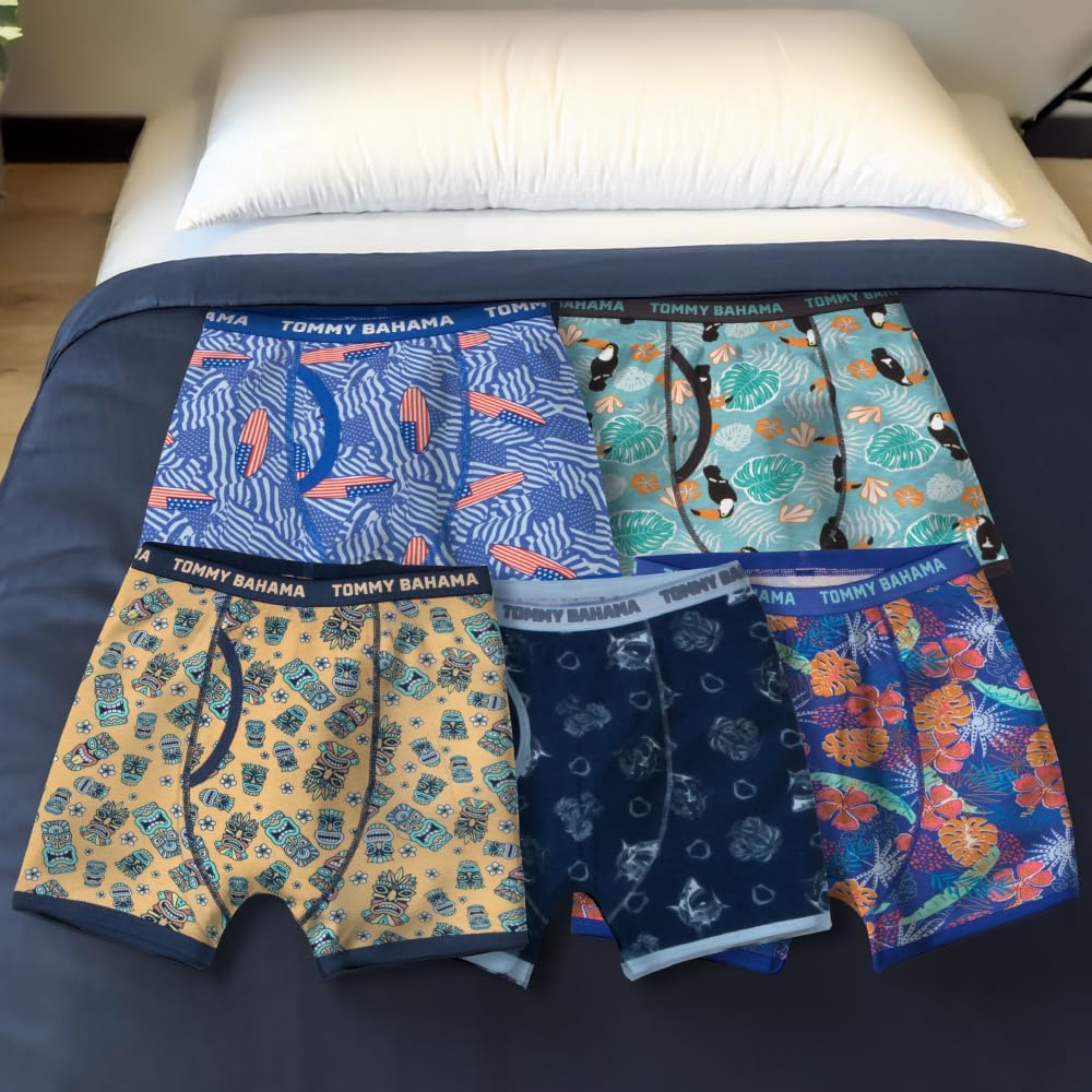 Tommy Bahama Boys Cotton Boxer Briefs - Soft, Tag-Free 5-Pack Underwear for Kids and Toddlers
