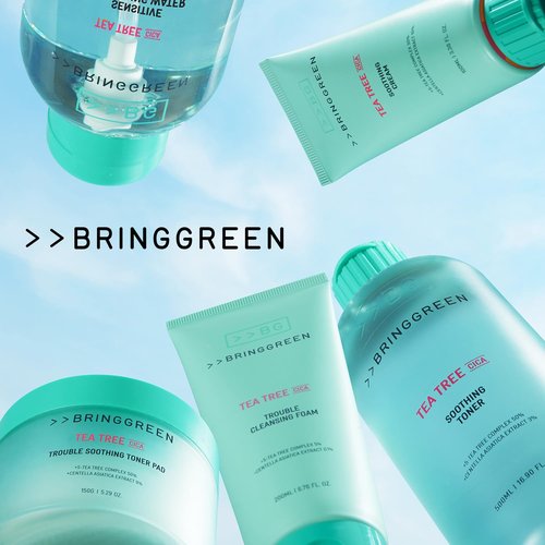 BRING GREEN Tea Tree Cica Cleansing Foam - Gentle Exfoliating Cleanser for Sensitive Skin (10.1 Fl. Oz., 300ml)