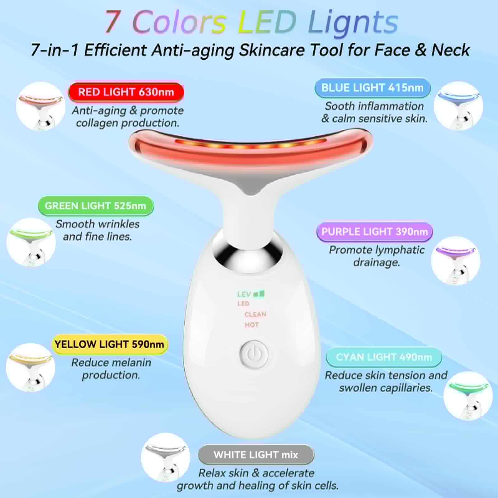 Face and Neck Massager T𝗈𝗈I, 7 C𝗈I𝗈r Facial Massager for Face and Neck, Face 𝖲cuIpting Tool for S𝗄in Care