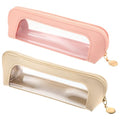 Kifmurase 2Pcs Clear Makeup Brush Bag, Leather Slim Makeup Case, Portable Transparent Waterproof Cosmetic Pouch with Zipper, Double Sided Clear Bag for Women Travel Storage (White, Pink)