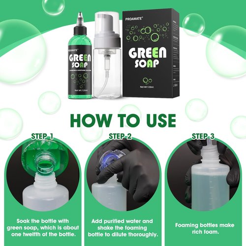 proamate Green Tattoo Soap 4OZ with Foaming Bottle 120ml, Tattoo Soap Tattoo Supplies for Tattoos Piercings, Clean Skin Equipment