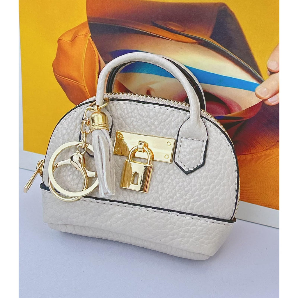 YJUBAOA 2 pcs Mini Makeup Bag for Women PU Leather Backpack Keychain Mini Wallet Key Pocket Lipstick Bag Card Holder (Handbag, White + Black)