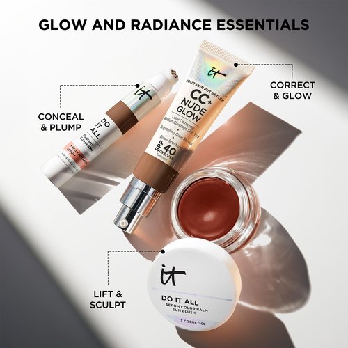 IT Cosmetics Do It All Serum Color Balm Sun Cream Blush & Bronzer, Sunlit - Blendable & Buildable, Lift, Reshape, All-Over Color, 24HR Hydration With Hyaluronic Acid, Peptides & Vitamin E - 0.63 oz