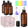 30ML Roller Bottles for Essential Oil, 4 Pack Empty Amber Glass Roller Bottle for Perfume Oil, Roll on Bottles with Stainless Steel Roller Balls, Opener, Funnel and Dropper for Aromatherapy, Massage
