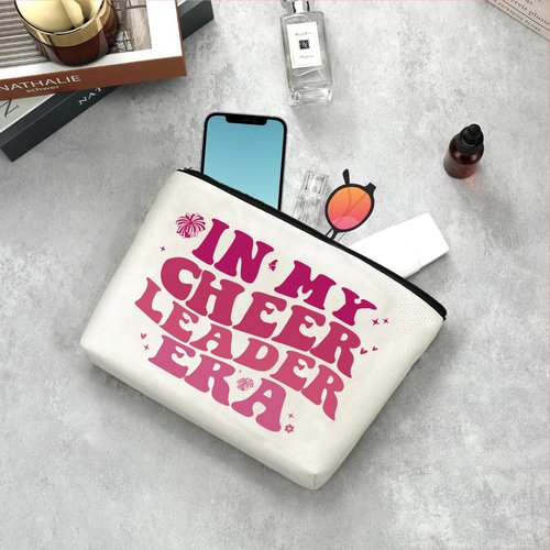 Cheerleader Makeup Bag - In My Cheerleader Era Travel Cosmetic Zipper Bag - Cheer Stuff Singer Fans Inspiration Merchandise - Gift for Cheer Lovers, Teammates, Girls, Women