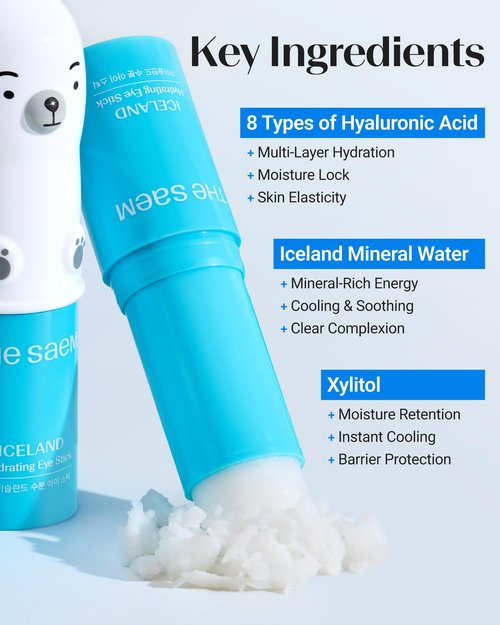 THESAEM Iceland Hydrating Eye Stick - Cooling Balm - Dark Circles & Puffiness – Under Eye Treatment - Reduce Wrinkles and Moisturizing - Minimize Dark & Puffy Eyes - Aqua Scent, 0.38 oz 2 Pack