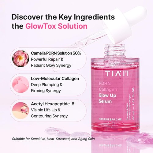 TIAM PDRN Collagen Glow Up Serum - Pink Capsule Peptide Serum for Plumping & Firming | 1.01 fl. oz.