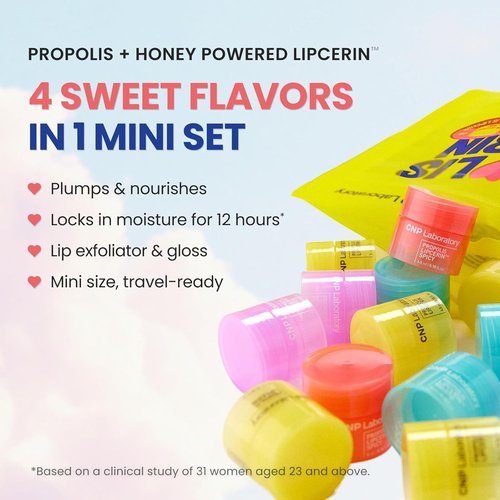 CNP Honey Lip Butter Mini Set - Hydrating Propolis Lip Balm & Mask | 4 Flavors, Travel-Size, 12hrs Moisture