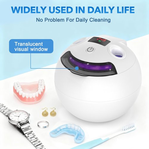 SAYCLO Dental Ultrasonic Retainer Cleaner - 48kHz Dental Cleaning Pod for Denture, Braces, Mouth Guard, Toothbrush Heads, Jewelry, 4 Modes Retainer Cleaner Machine with Digital Timer & 200ML,White