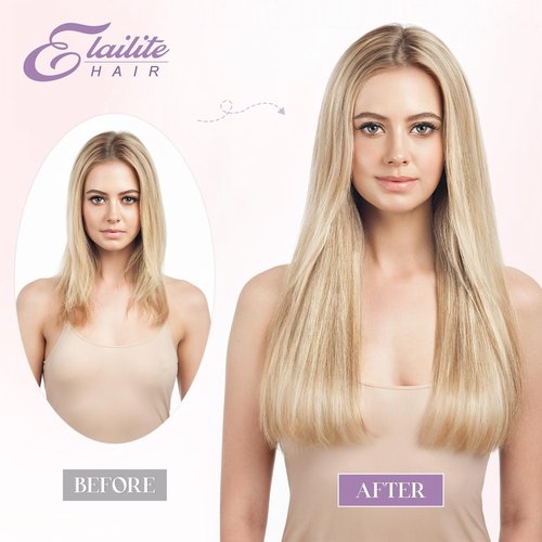 Elailite K Tip Hair Extensions Human Hair Real Remy Hair Golden Brown & Bleach Blonde 14 Inch U Tip Ktip Utip Keratin Bond Hot Fusion Pre Bonded Hair Extensions for Women 50G 50Strands
