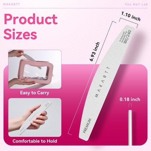 Makartt Nail Files: 180/240 Grit Emery Boards for Nails, 20pcs Professional Dual-Sided Fingernail Files for Natural Nails Prep & Buffing, Reusable Nail Care Manicure Set for Salon & Home Use